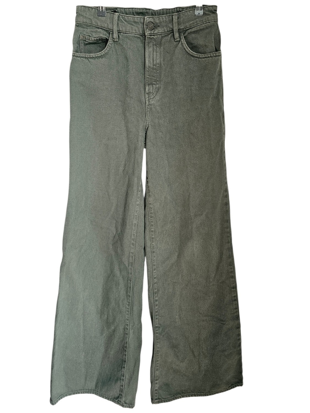 Massimo Dutti Premium Wide-Leg Denim Jeans - Olive Green Gray Size 4